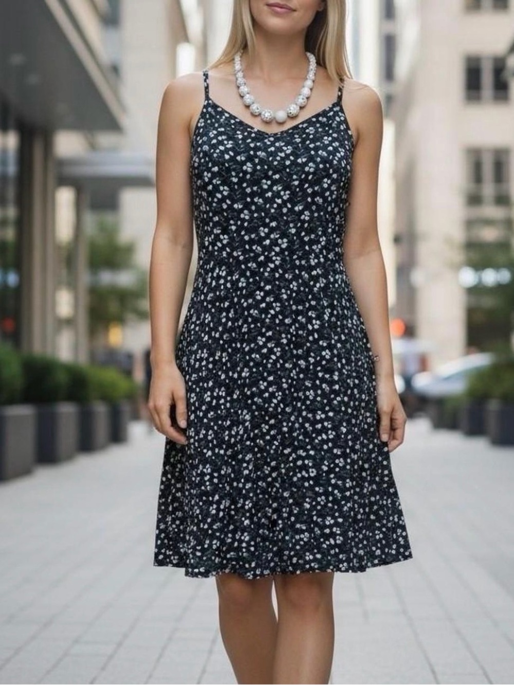 Old Navy Cami white floral midi dress with spaghetti straps, size medium